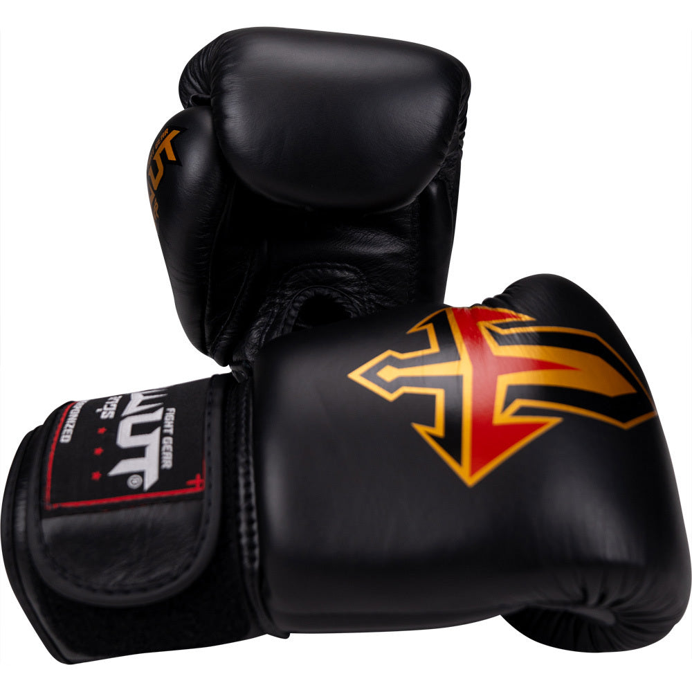 ARWUT FIGHT GEAR BLACK LEATHER MUAY THAI GLOVES FITNESS