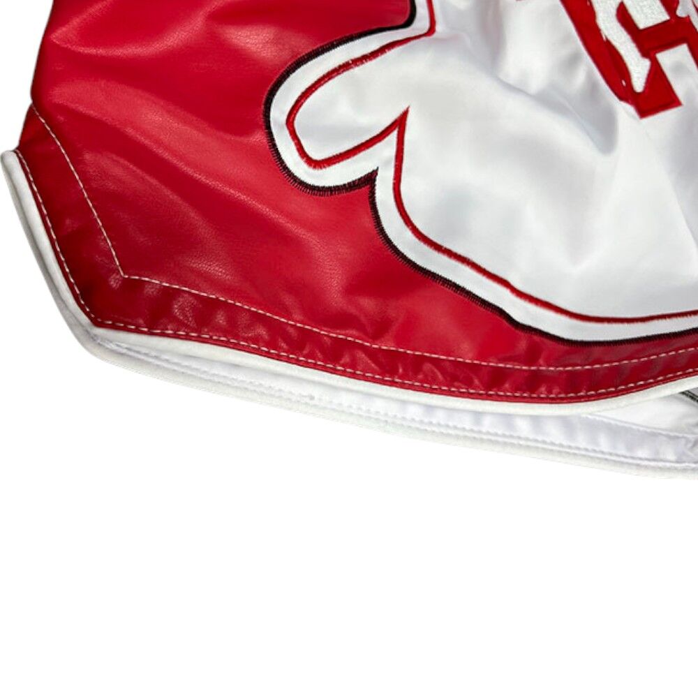 FLUORY WHITE/RED MUAY THAI SHORTS FITNESS