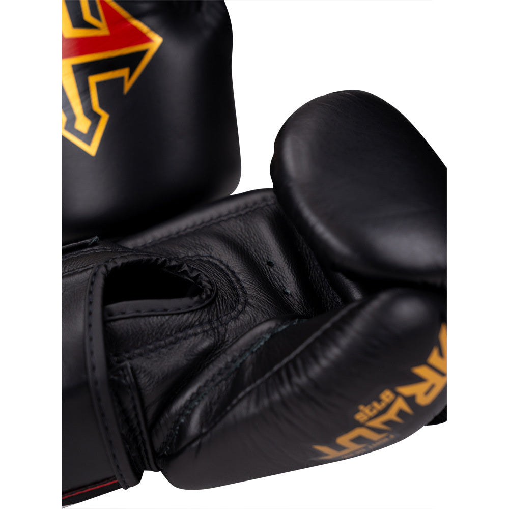 ARWUT FIGHT GEAR BLACK LEATHER MUAY THAI GLOVES FITNESS