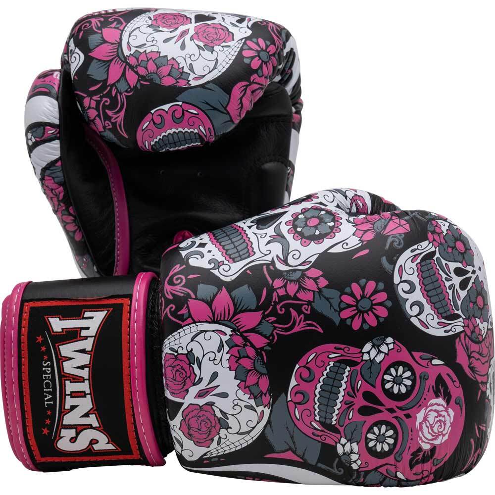 TWINS SKULL TATTOO PINK MUAY THAI GLOVES FITNESS