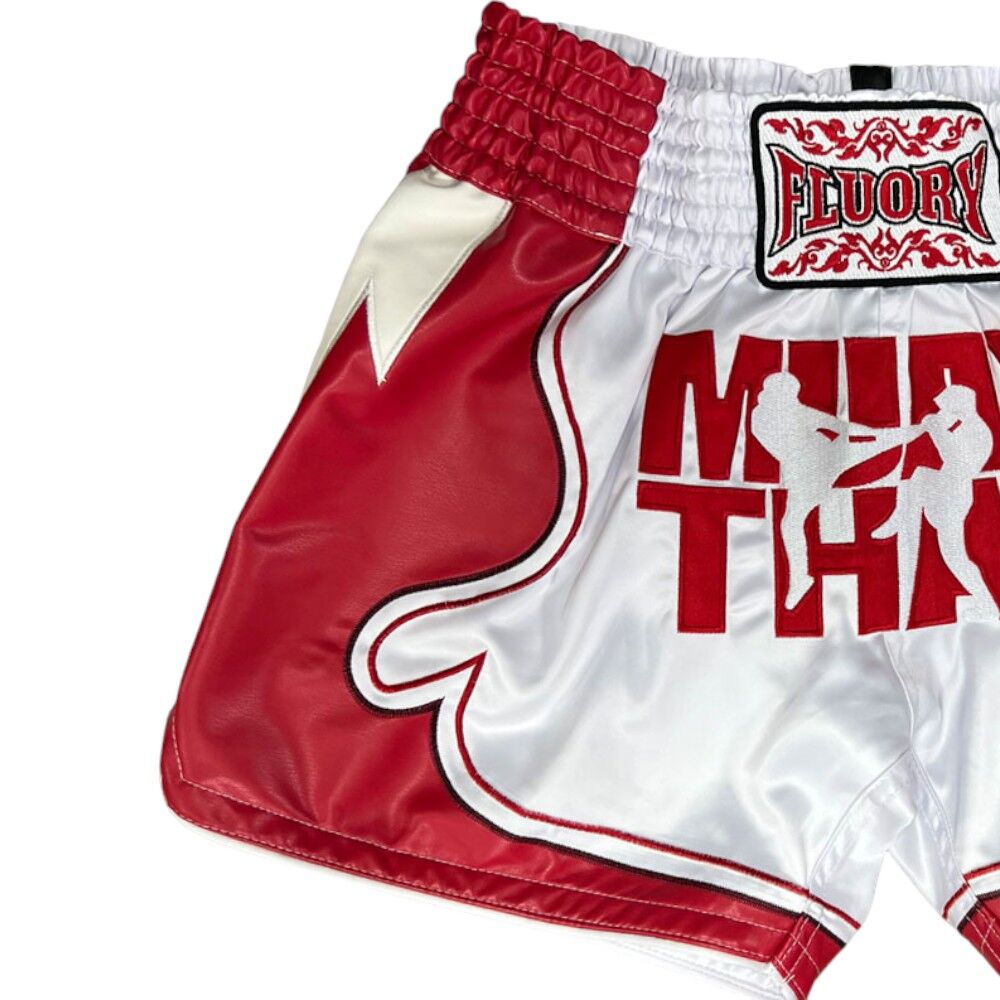 FLUORY WHITE/RED MUAY THAI SHORTS FITNESS