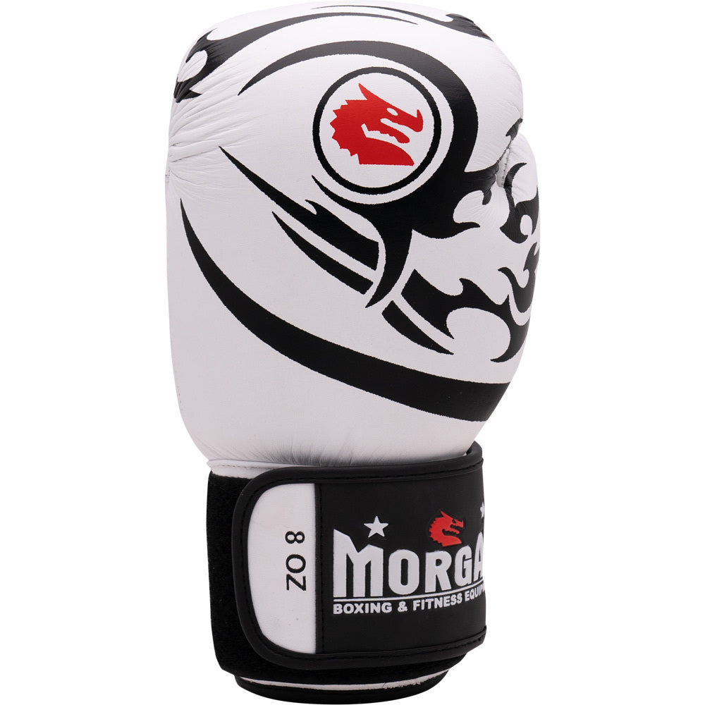 MORGAN ELITE BOXING & MUAY THAI WHITE LEATHER GLOVES FITNESS