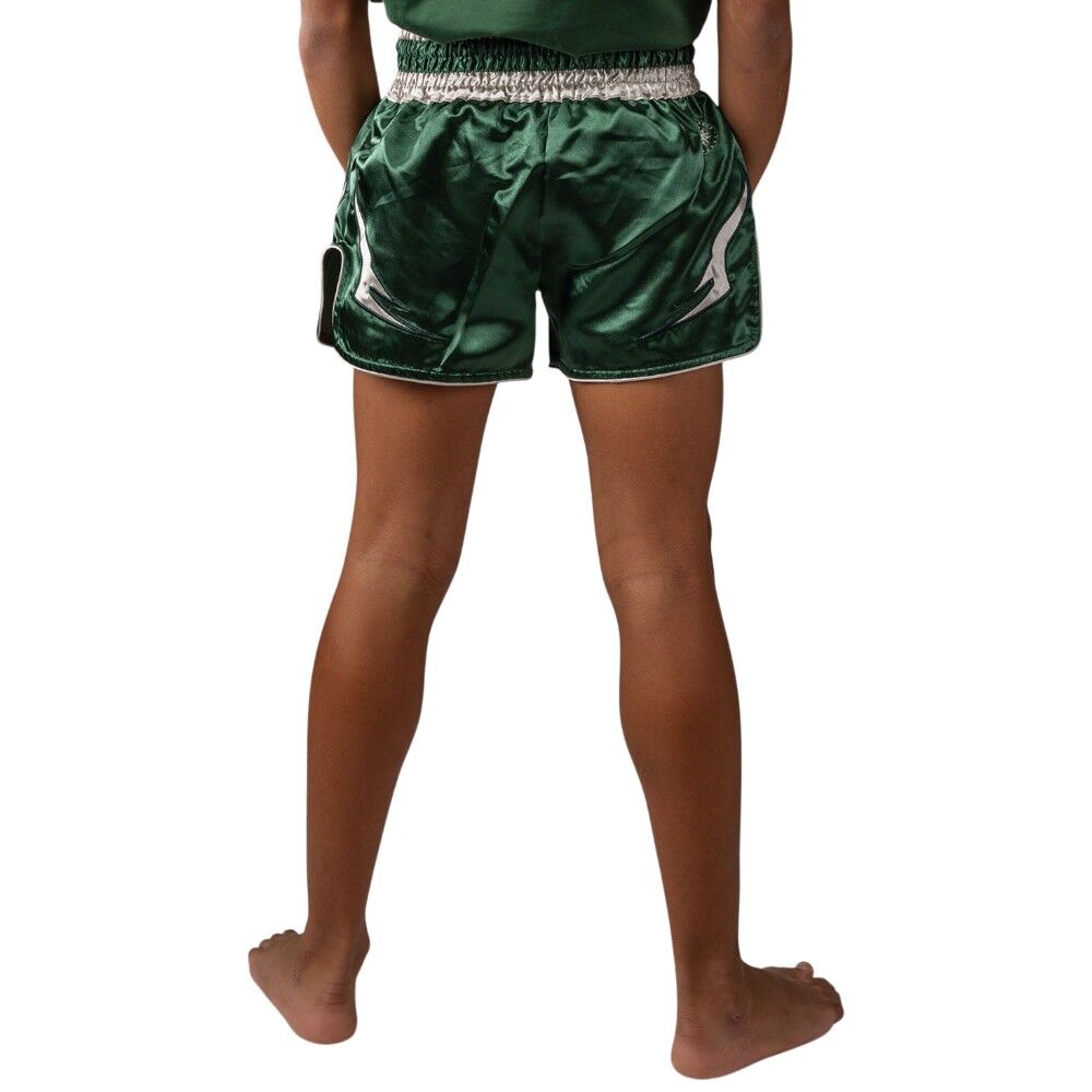 VENUM INFERNO FOREST GREEN/OFF WHITE KIDS MUAY THAI SHORTS FITNESS