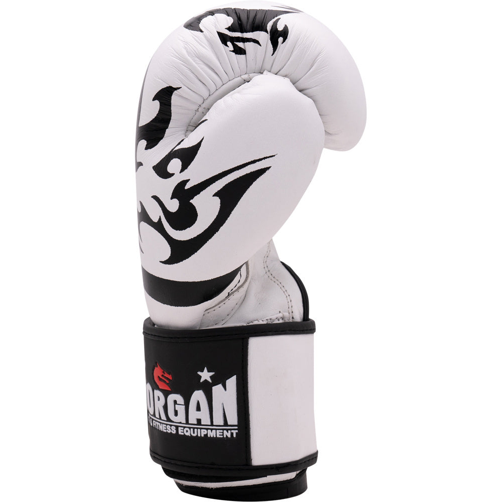 MORGAN ELITE BOXING & MUAY THAI WHITE LEATHER GLOVES FITNESS