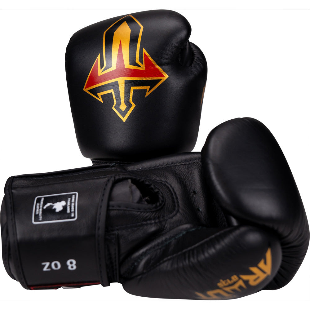 ARWUT FIGHT GEAR BLACK LEATHER MUAY THAI GLOVES FITNESS
