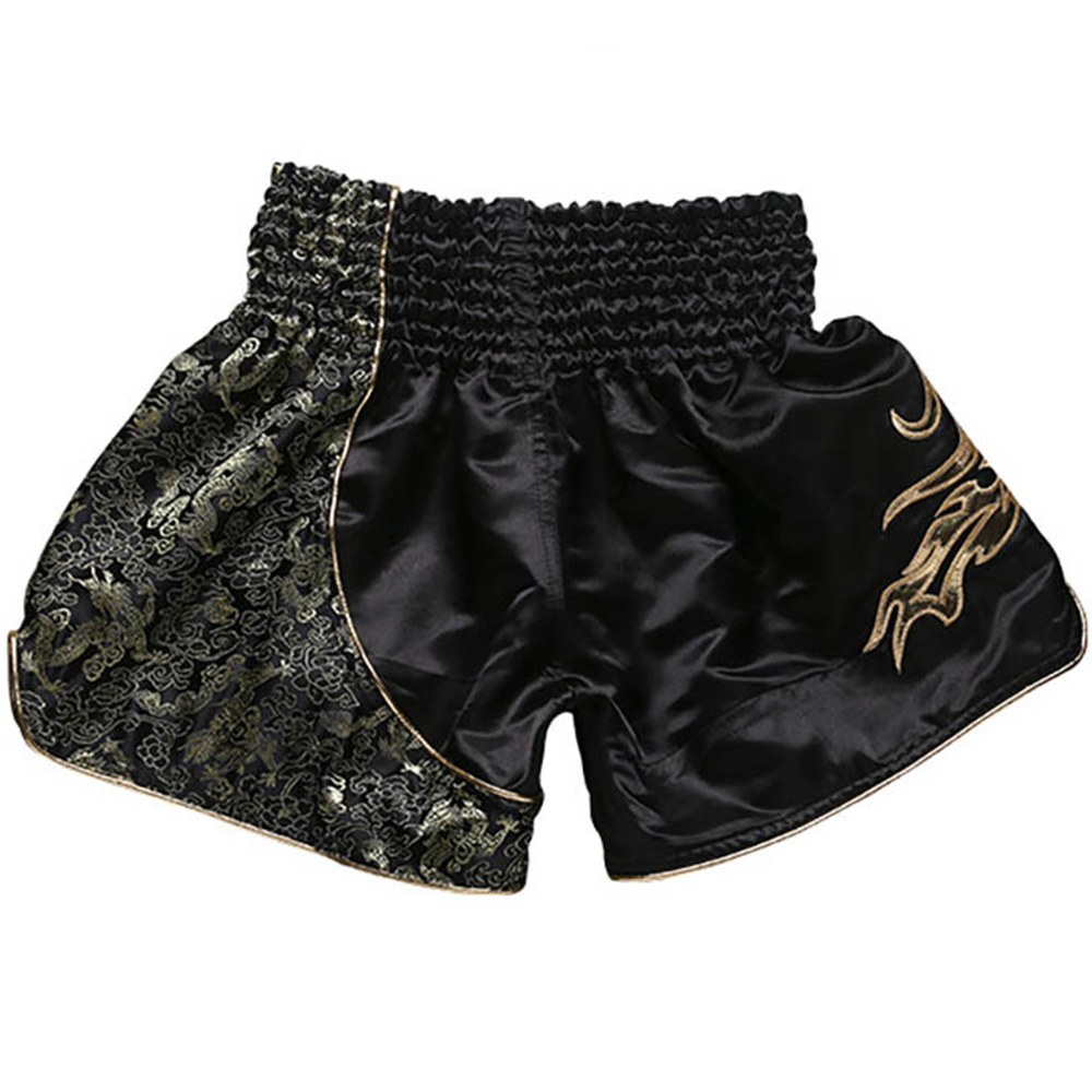 FLUORY DRAGON BLACK/GOLD MUAY THAI SHORTS FITNESS