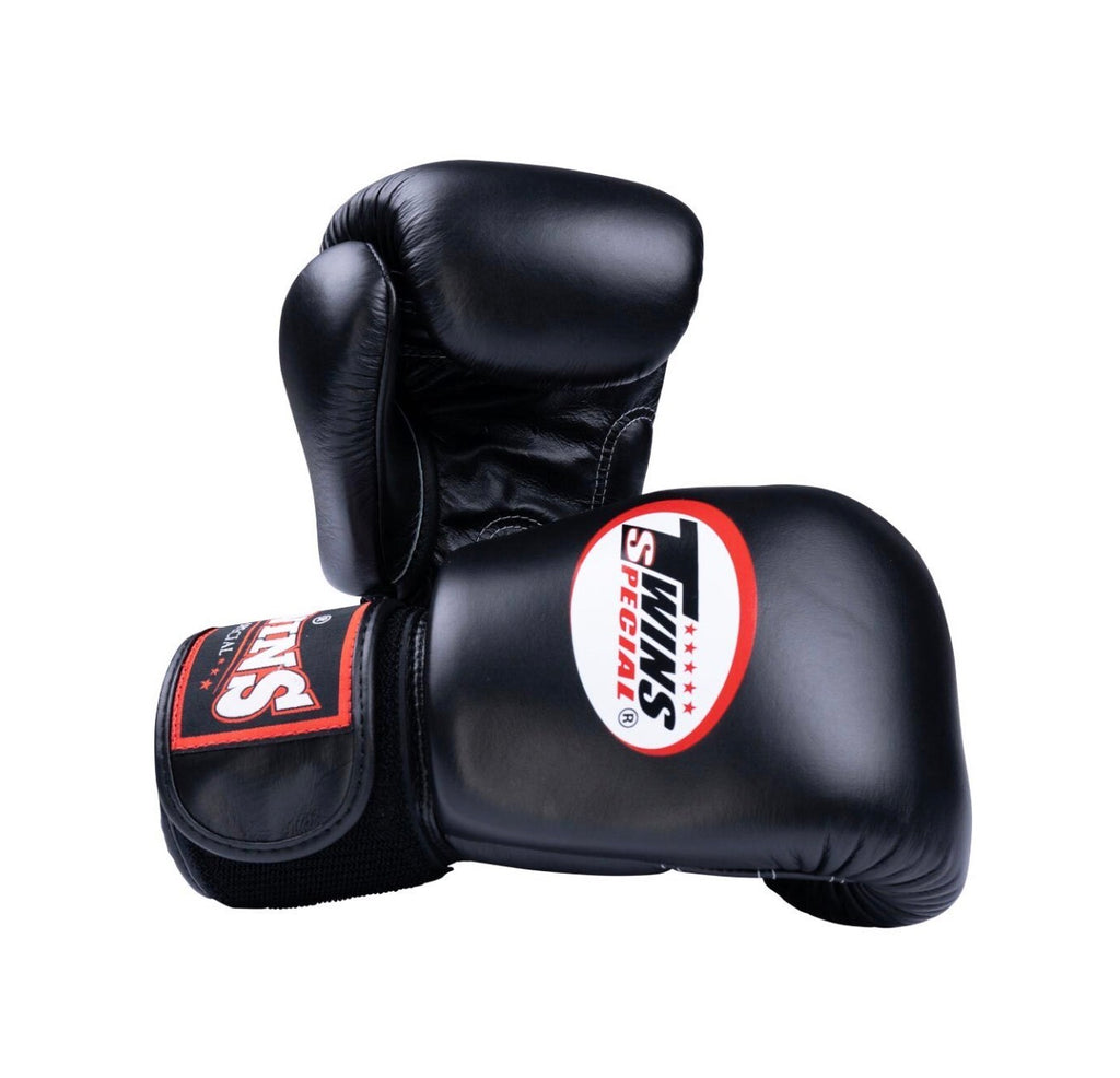 TWINS BLACK VELCRO MUAY THAI BOXING GLOVES FITNESS
