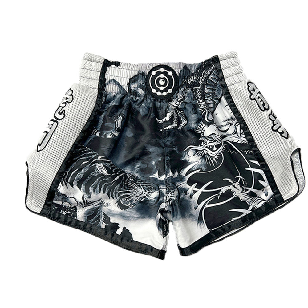 FLUORY ENTER THE DRAGON BLACK MUAY THAI SHORTS FITNESS
