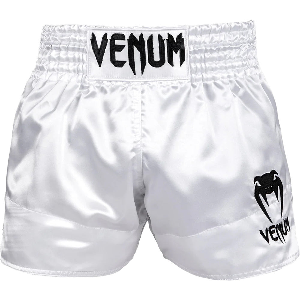VENUM CLASSIC WHITE/BLACK MUAY THAI SHORTS FITNESS