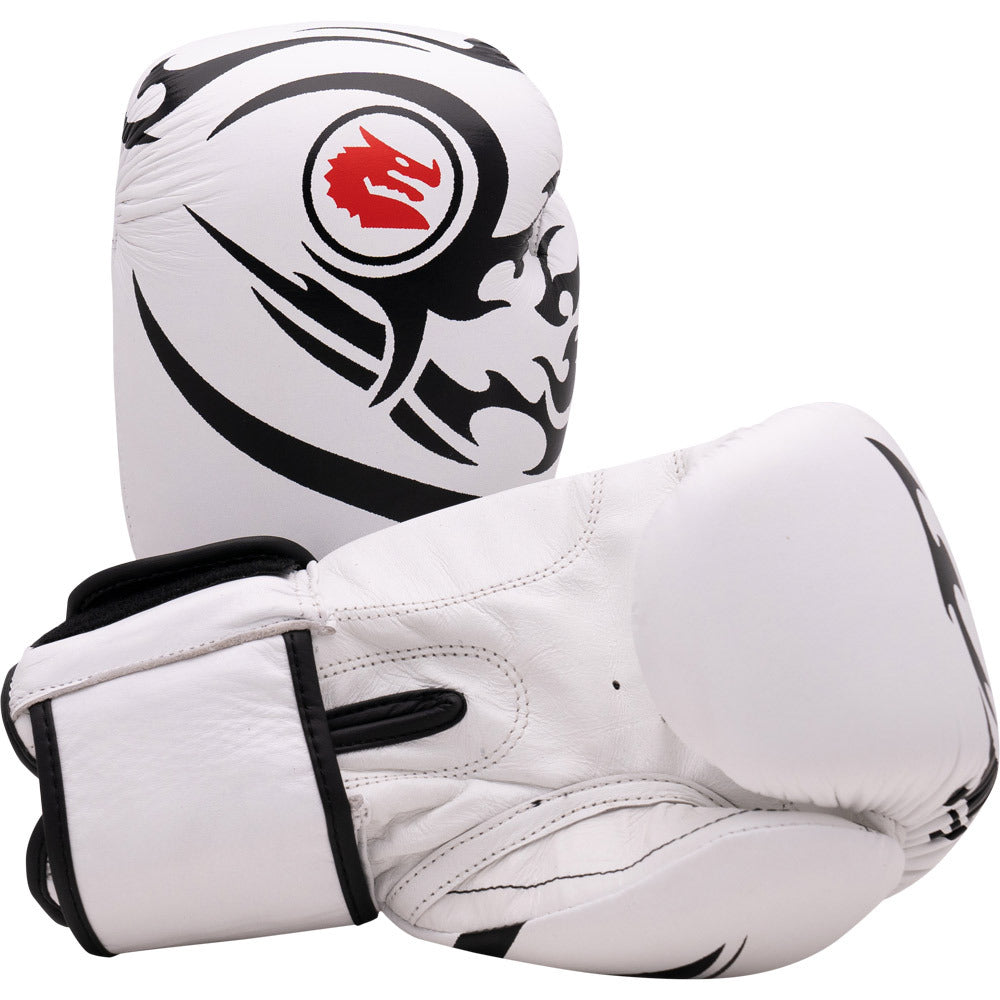 MORGAN ELITE BOXING & MUAY THAI WHITE LEATHER GLOVES FITNESS