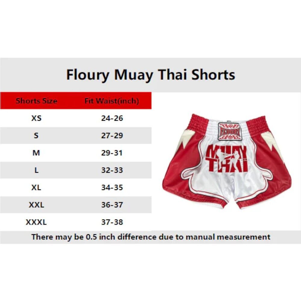 FLUORY WHITE/RED MUAY THAI SHORTS FITNESS