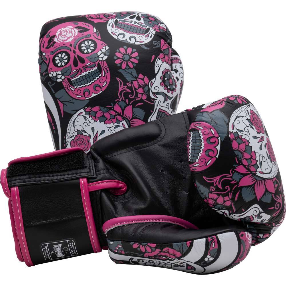 TWINS SKULL TATTOO PINK MUAY THAI GLOVES FITNESS