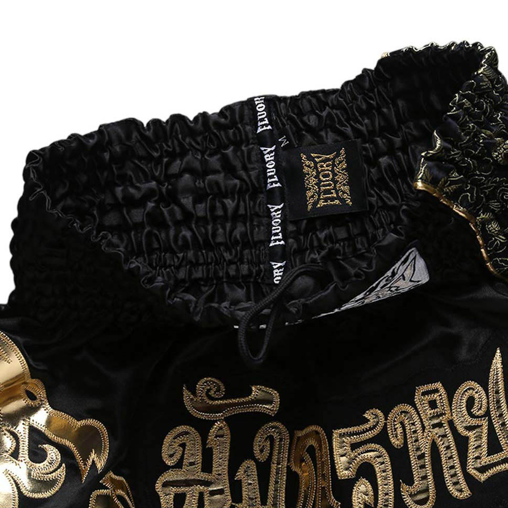 FLUORY DRAGON BLACK/GOLD MUAY THAI SHORTS FITNESS