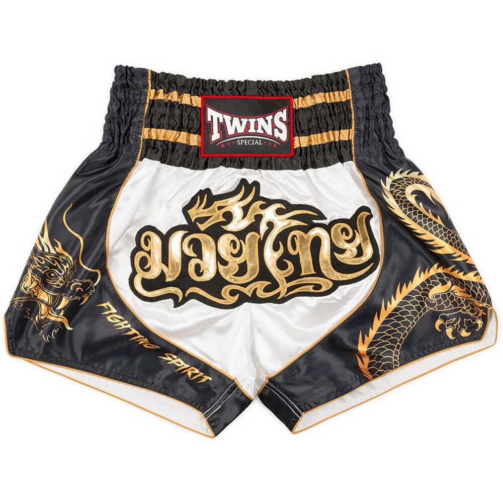 TWINS DRAGON WHITE/BLACK MUAY THAI SHORTS FITNESS