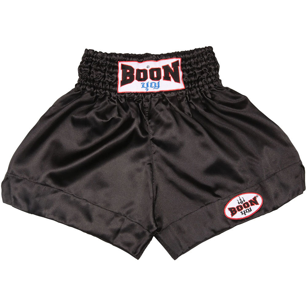 BOON PLAIN BLACK MUAY THAI SHORTS MUAY THAI FITNESS