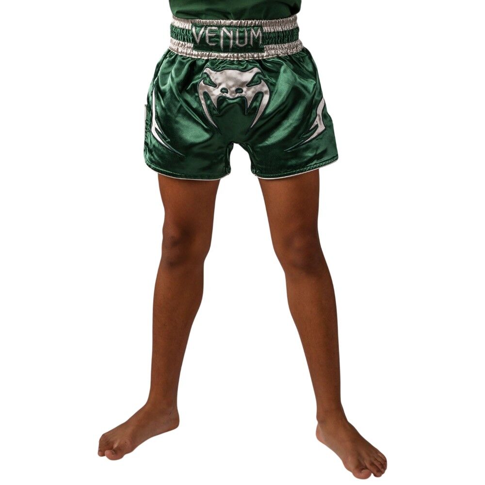 VENUM INFERNO FOREST GREEN/OFF WHITE KIDS MUAY THAI SHORTS FITNESS
