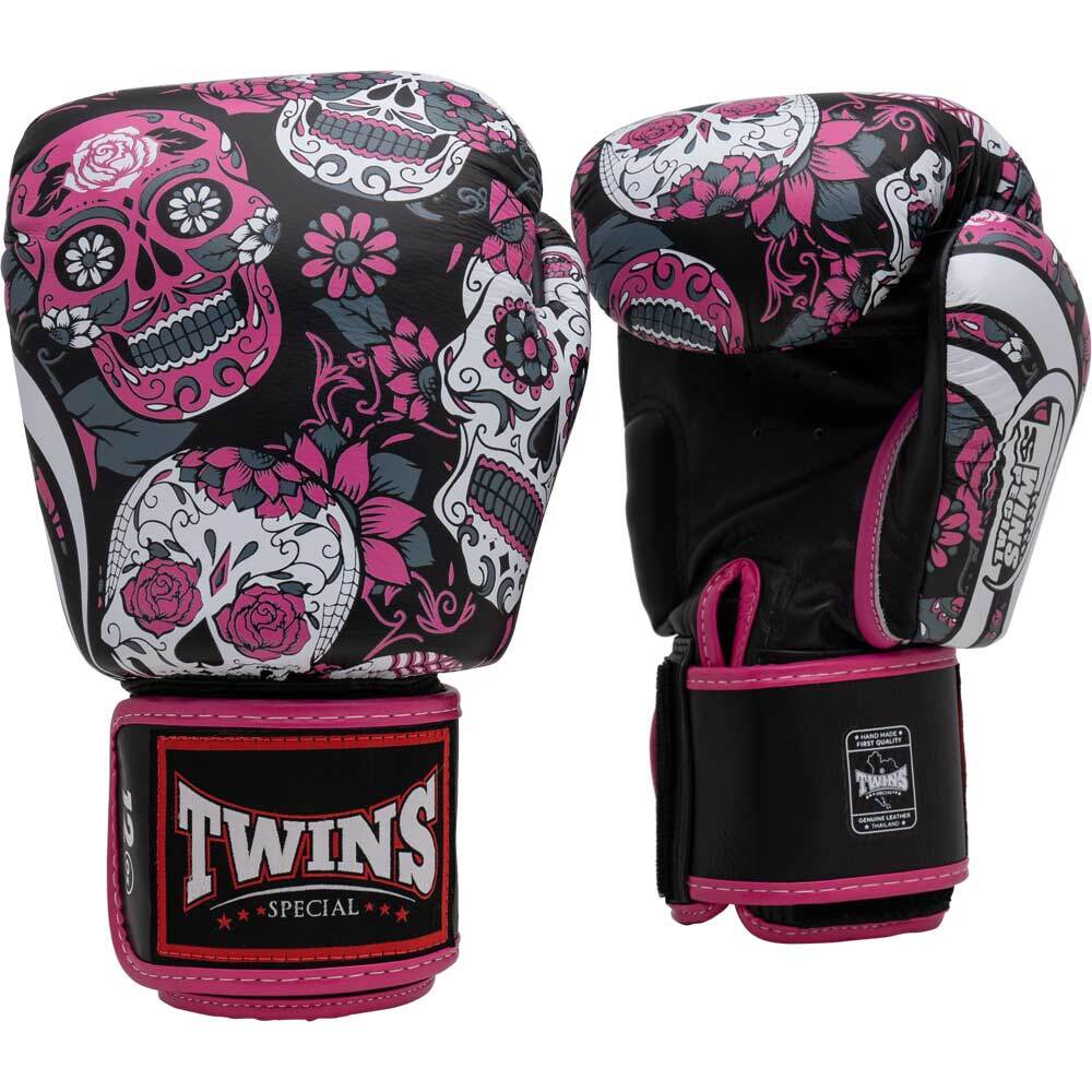 TWINS SKULL TATTOO PINK MUAY THAI GLOVES FITNESS
