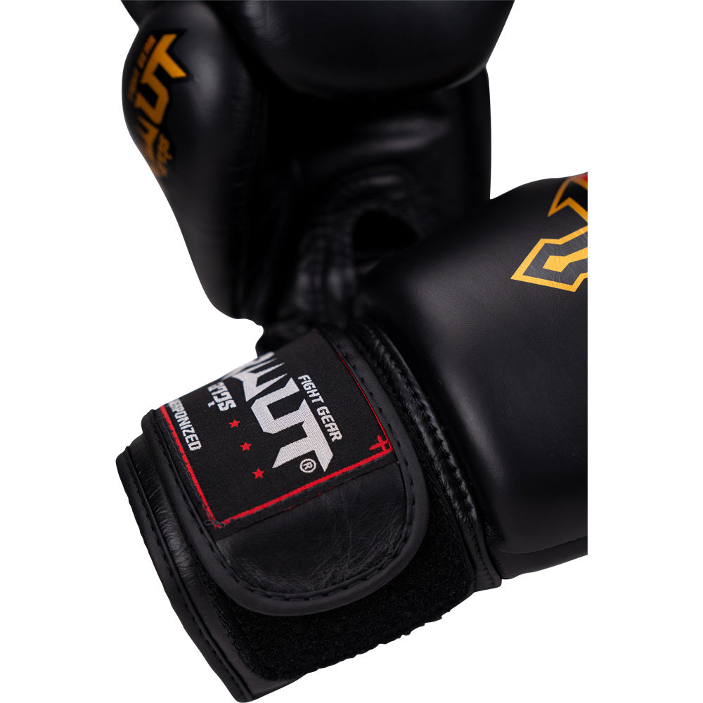 ARWUT FIGHT GEAR BLACK LEATHER MUAY THAI GLOVES FITNESS