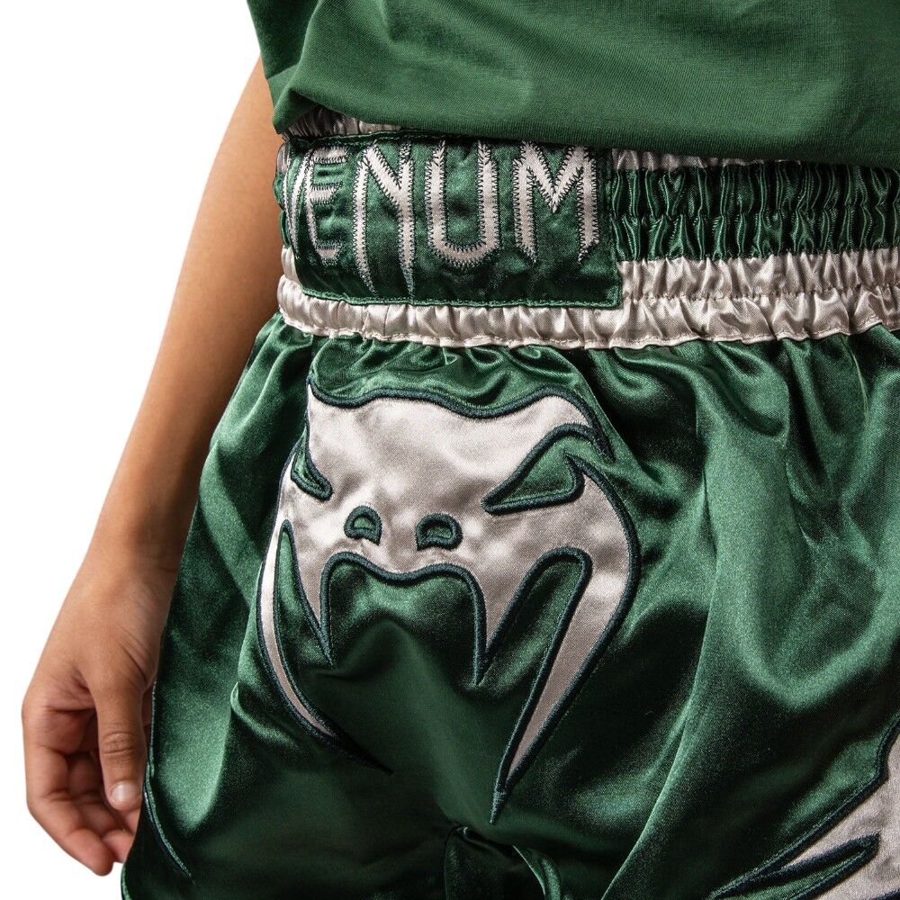 VENUM INFERNO FOREST GREEN/OFF WHITE KIDS MUAY THAI SHORTS FITNESS