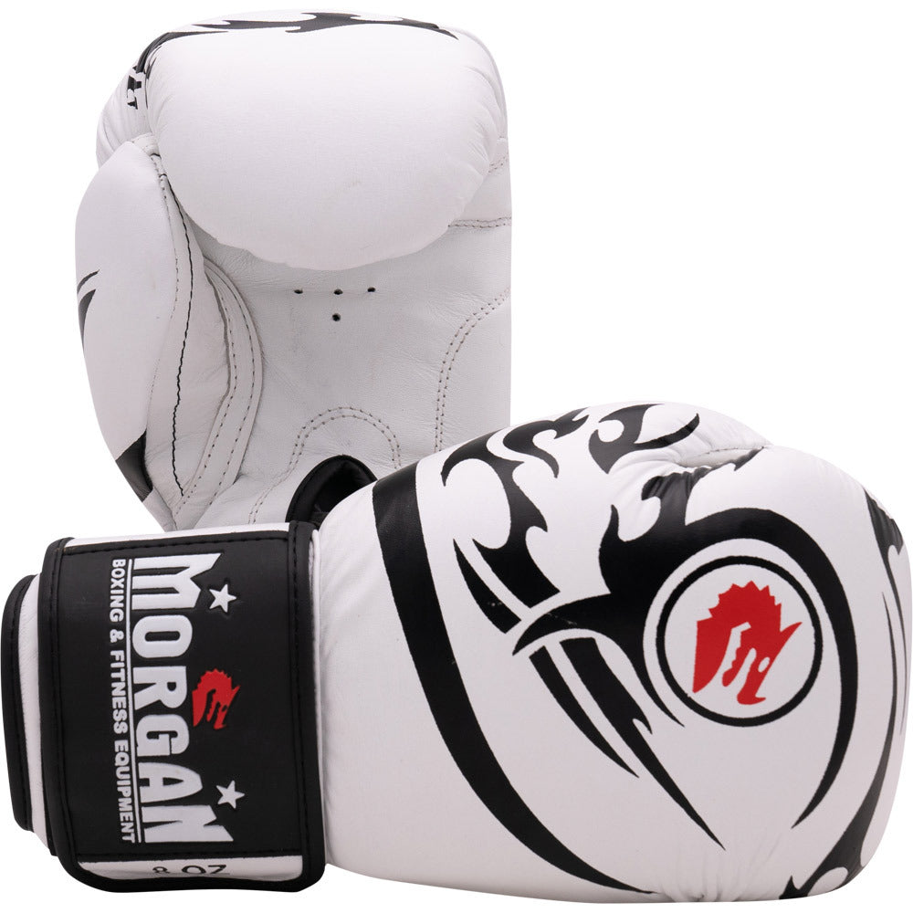 MORGAN ELITE BOXING & MUAY THAI WHITE LEATHER GLOVES FITNESS