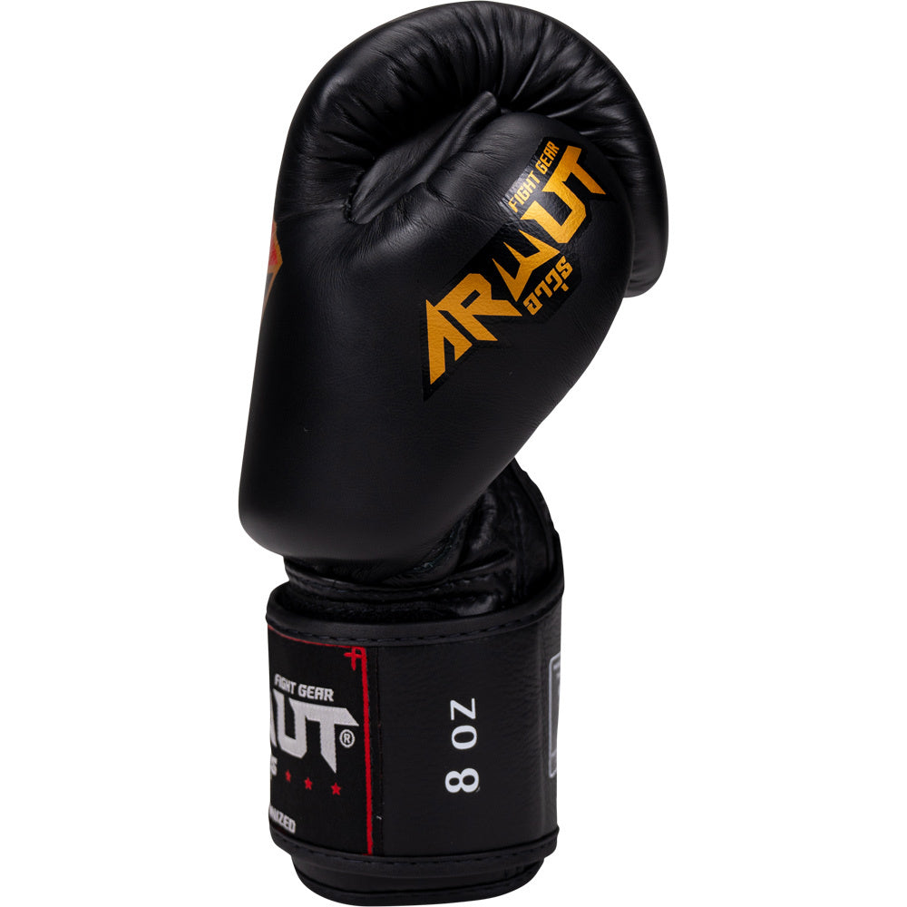 ARWUT FIGHT GEAR BLACK LEATHER MUAY THAI GLOVES FITNESS