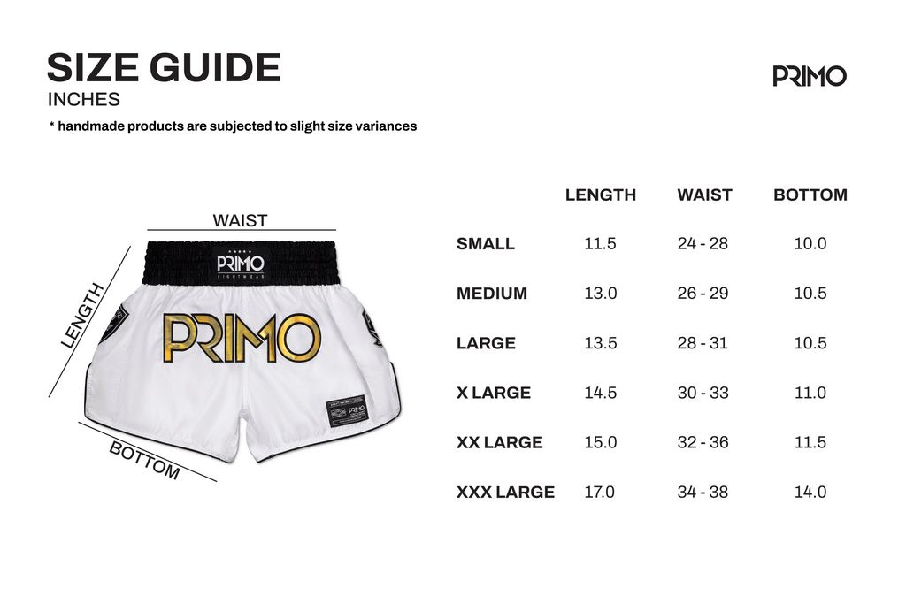 PRIMO MELROSE OG WHITE/GOLD MUAY THAI SHORTS