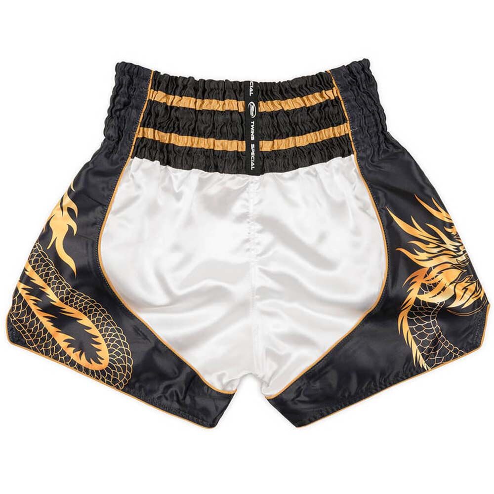 TWINS DRAGON WHITE/BLACK MUAY THAI SHORTS FITNESS