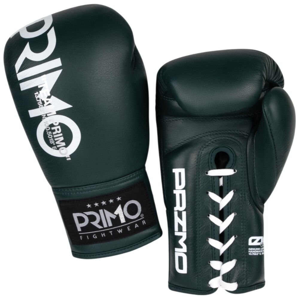 PRIMO MAMBA SERIES HUNTER GREEN LACE UP BOXING GLOVES FITNESS