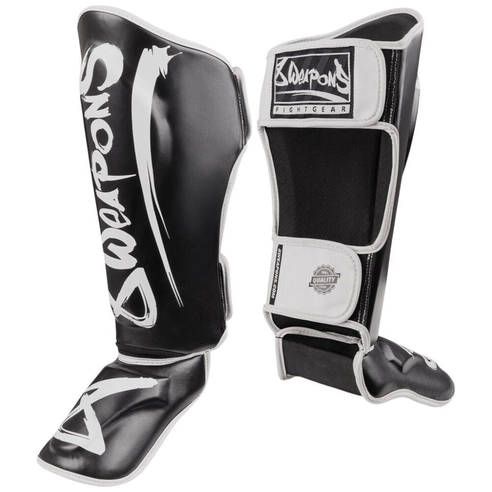 8 WEAPONS UNLIMITED 2.0 BLACK/WHITE SHIN GUARDS FITNESS